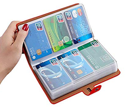 RFID Credit Card Holder, Leather Business Card Organizer with 96 Card Slots, Credit Card Protector for Managing Your Different Cards and Important Documents to Prevent Loss or Damage (Red)