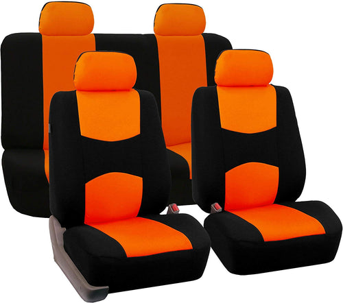 FH Group Universal Fit Full Set Flat Cloth Fabric Car Seat Cover, (Orange/Black) (FH-FB050114, Fit Most Car, Truck, Suv, or Van)